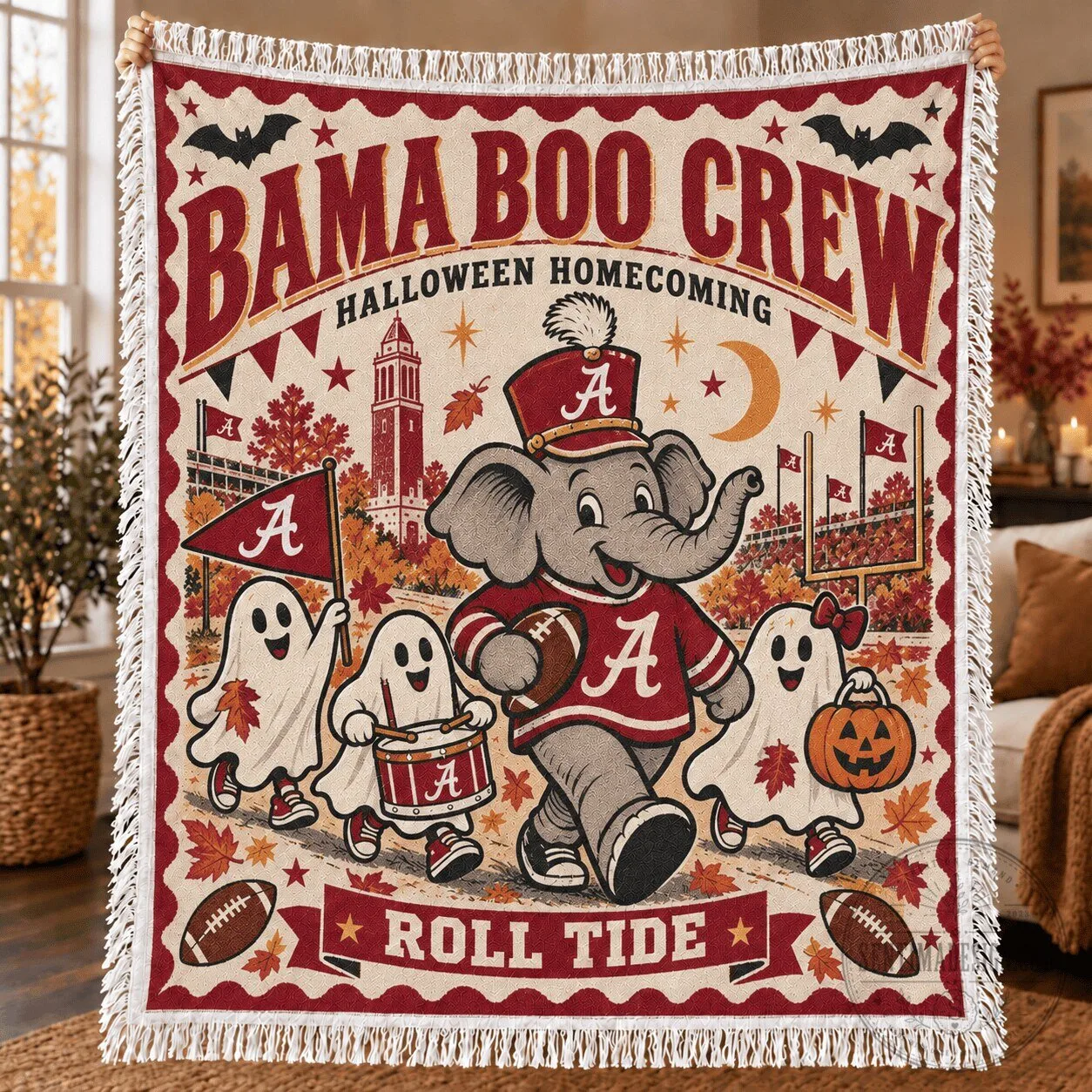 Alabama Crimson Tide Halloween Homecoming Bama Boo Crew Blanket